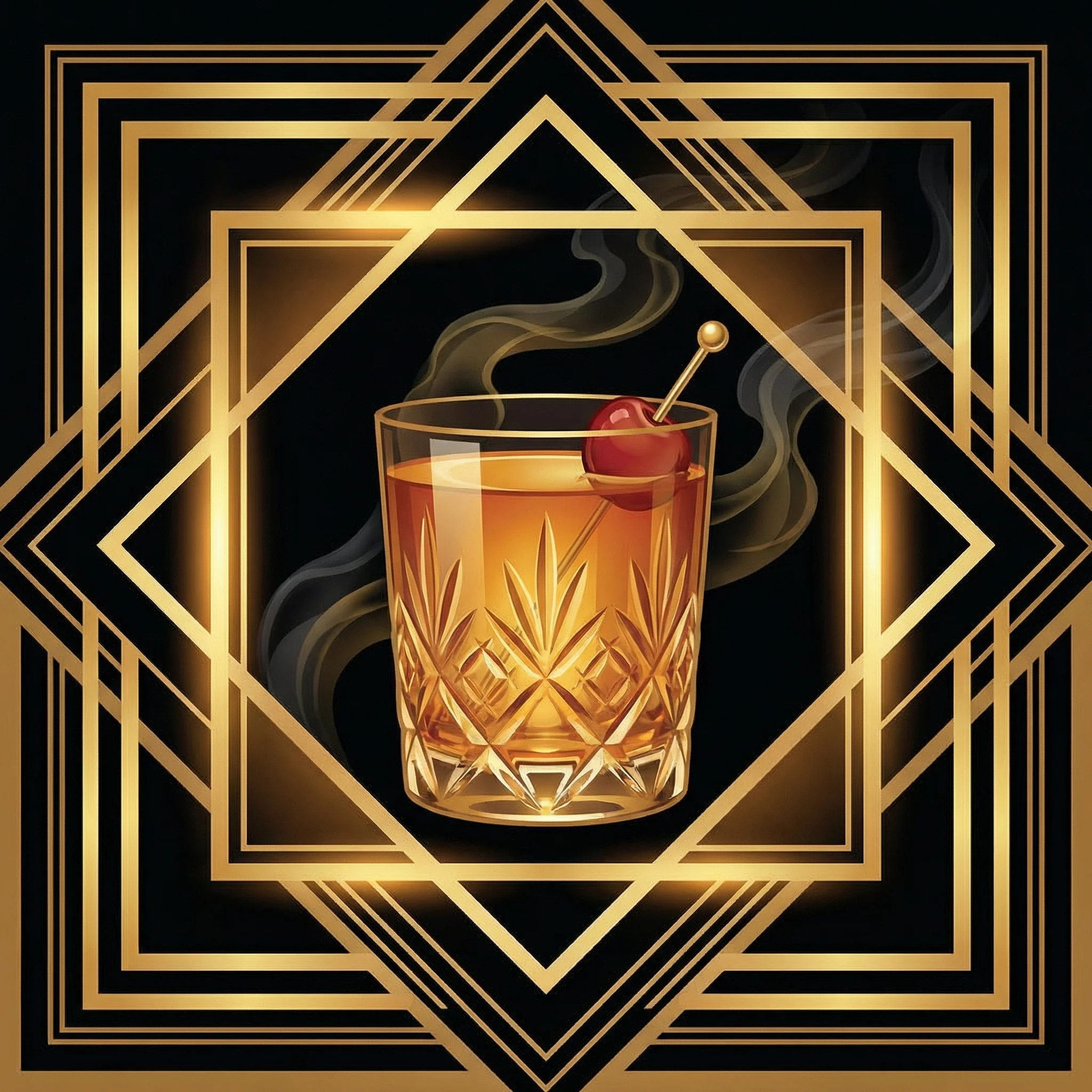 Art Deco风格曼哈顿鸡尾酒 - 搭配 财神棋牌 的完美选择