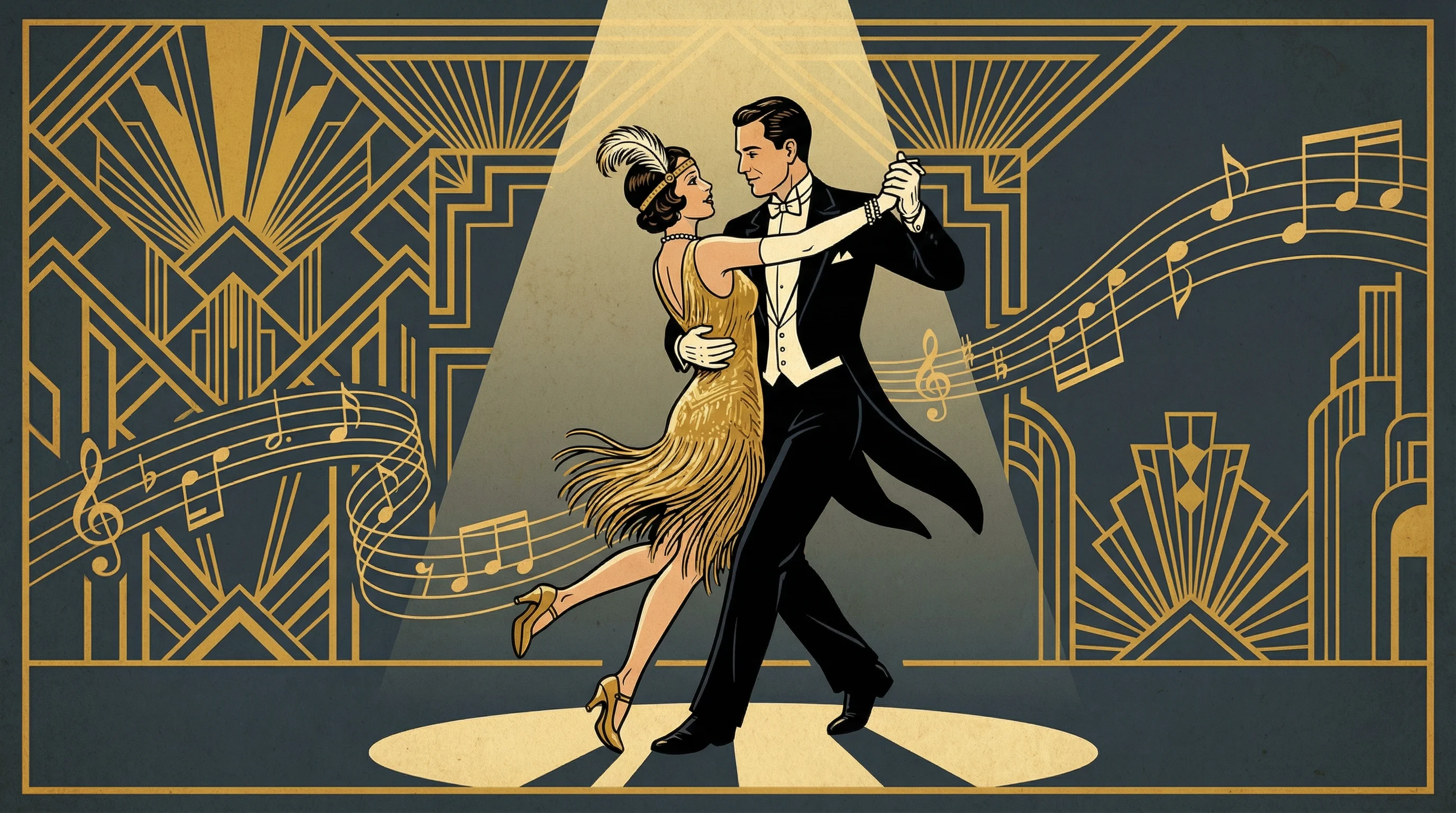 Art Deco风格摇摆舞插画 - 财神棋牌 的动感之美